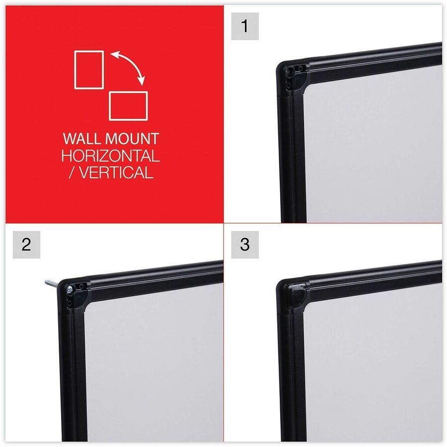 Universal Dry Erase Board - 24" (2 ft) Width x 18" (1.5 ft) Height - White Melamine Surface - Black Anodized Aluminum Frame - 1 Each