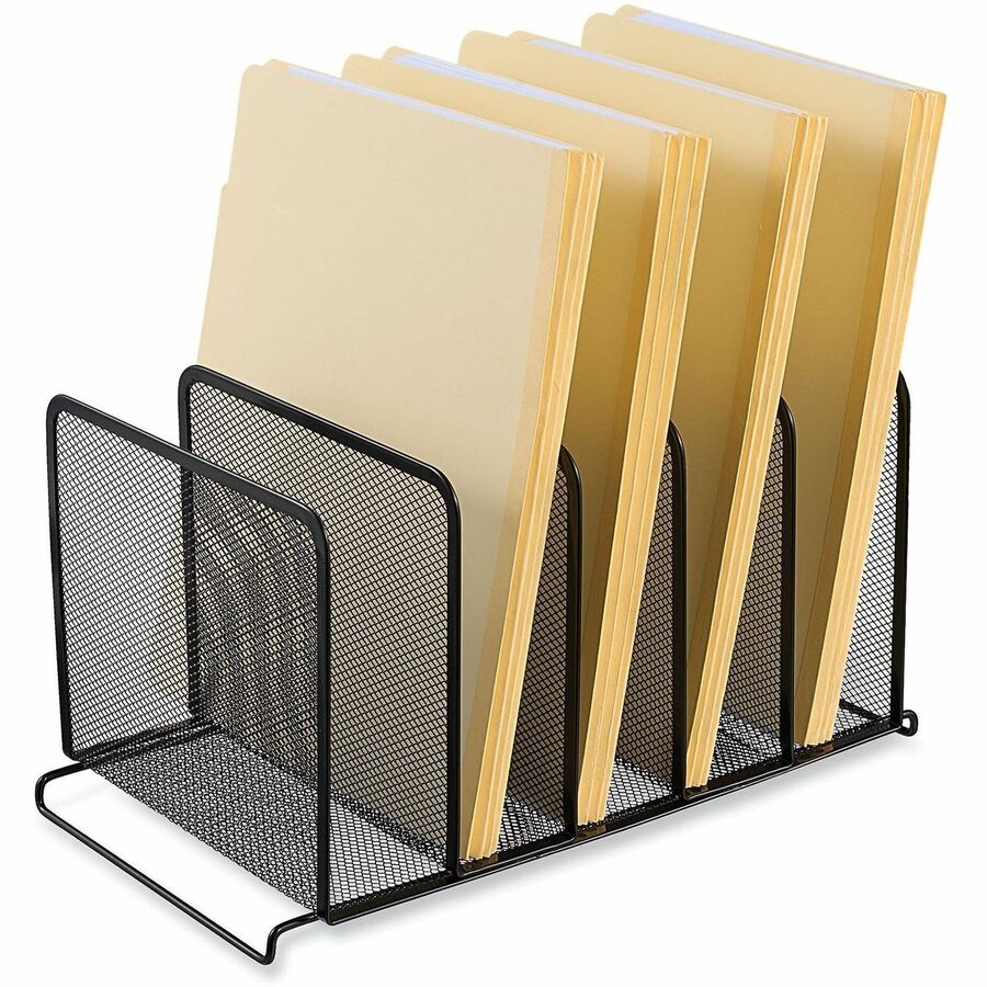 Universal Desktop File Sorter - 5 Compartment(s) - 7.50" Height x 14.63" Width x 8.13" Depth - Black - Metal Wire, Metal Mesh - 1 Each