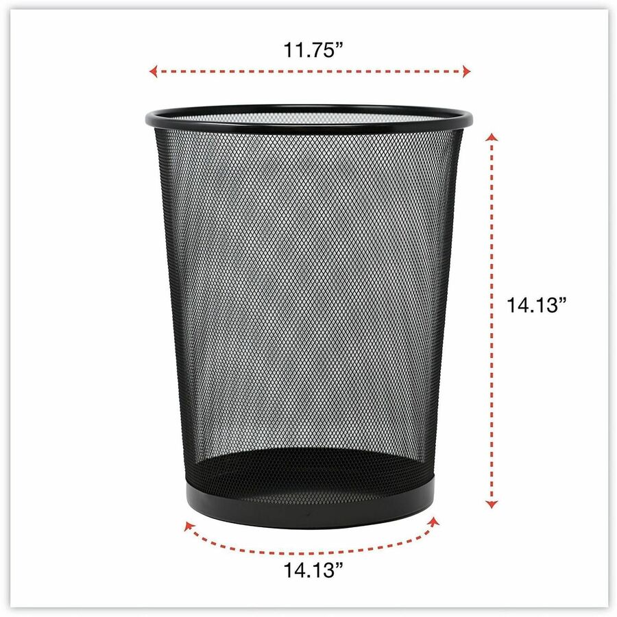 Open Top - 4.50 gal Capacity - Round - 11.70" Opening Diameter - For Desk, Office - Durable, Sturdy, Breathable - 14.1" Height x 11.8" Width x 14.1" Depth x 11.8" Diameter - Steel Mesh - Powder Coated - Black - 1 Each
