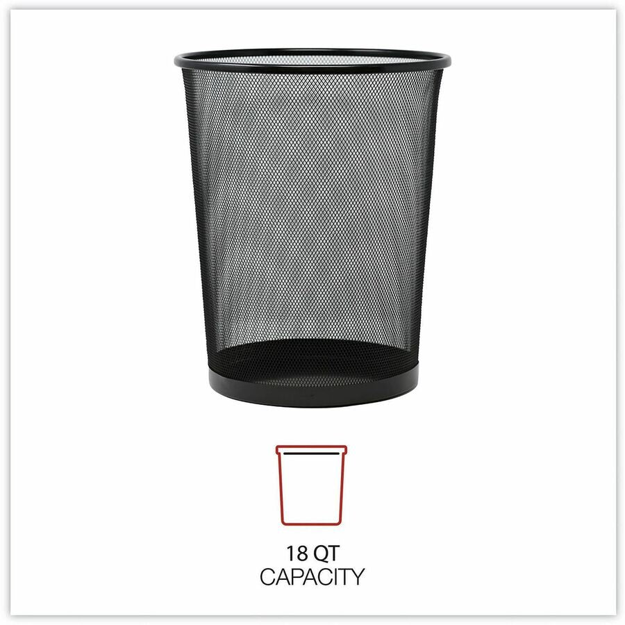 Open Top - 4.50 gal Capacity - Round - 11.70" Opening Diameter - For Desk, Office - Durable, Sturdy, Breathable - 14.1" Height x 11.8" Width x 14.1" Depth x 11.8" Diameter - Steel Mesh - Powder Coated - Black - 1 Each