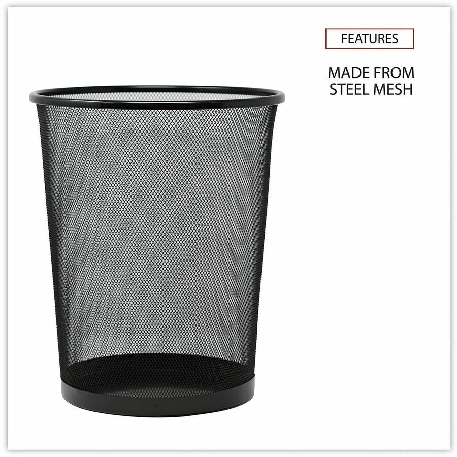 Open Top - 4.50 gal Capacity - Round - 11.70" Opening Diameter - For Desk, Office - Durable, Sturdy, Breathable - 14.1" Height x 11.8" Width x 14.1" Depth x 11.8" Diameter - Steel Mesh - Powder Coated - Black - 1 Each