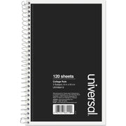 Universal Notebook - 3 Subject(s) - 120 Sheets - Spiral - Medium Ruled, College Ruled Front Ruling - 15 lb Basis Weight - 9.50" Height x 6" Width - White Paper - Black Paperboard Cover