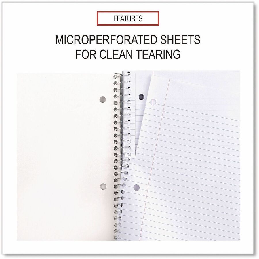 Universal Notebook - 5 Subject(s) - 200 Sheets - Spiral - Medium Ruled, College Ruled Front Ruling - 3 Hole(s) - 15 lb Basis Weight - 11" Height x 8.5" Width - White Paper - Black Paperboard Cover