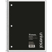 Universal Notebook - 1 Subject(s) - 70 Sheets - Spiral - Wide Ruled, Legal Ruled Front Ruling - 3 Hole(s) - 15 lb Basis Weight - 10.50" Height x 8" Width - White Paper - Black Paperboard Cover