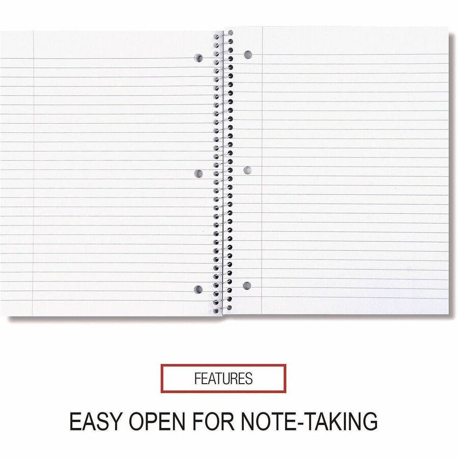 Universal Notebook - 1 Subject(s) - 70 Sheets - Spiral - Wide Ruled, Legal Ruled Front Ruling - 3 Hole(s) - 15 lb Basis Weight - 10.50" Height x 8" Width - White Paper - Black Paperboard Cover