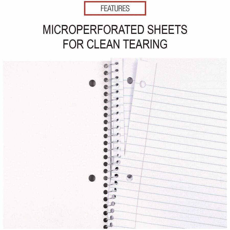 Universal Notebook - 1 Subject(s) - 70 Sheets - Spiral - Wide Ruled, Legal Ruled Front Ruling - 3 Hole(s) - 15 lb Basis Weight - 10.50" Height x 8" Width - White Paper - Black Paperboard Cover