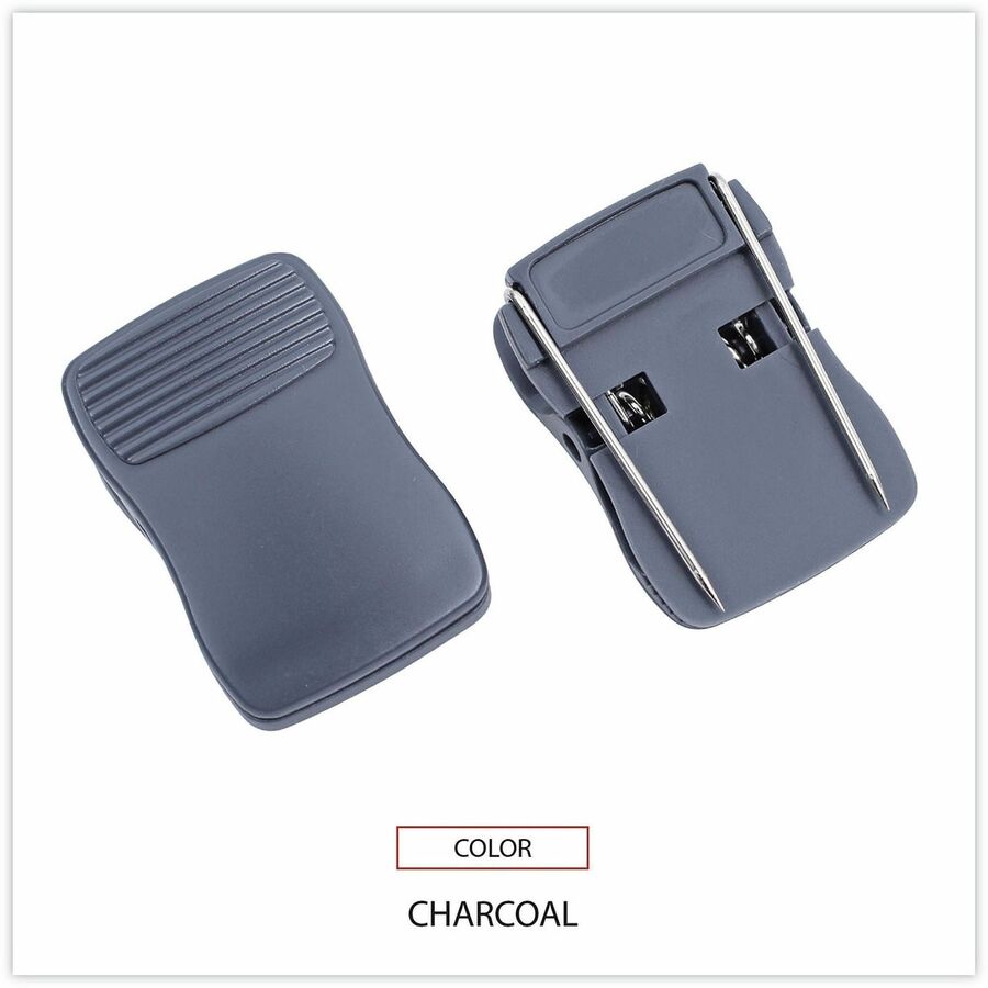 Standard - 0.6" Length x 1" Width - 0.50" Size Capacity - 40 Sheet Capacity - Charcoal - Plastic - 24 / Pack