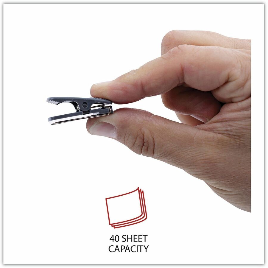 Standard - 0.6" Length x 1" Width - 0.50" Size Capacity - 40 Sheet Capacity - Charcoal - Plastic - 24 / Pack