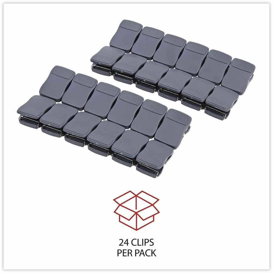 Standard - 0.6" Length x 1" Width - 0.50" Size Capacity - 40 Sheet Capacity - Charcoal - Plastic - 24 / Pack