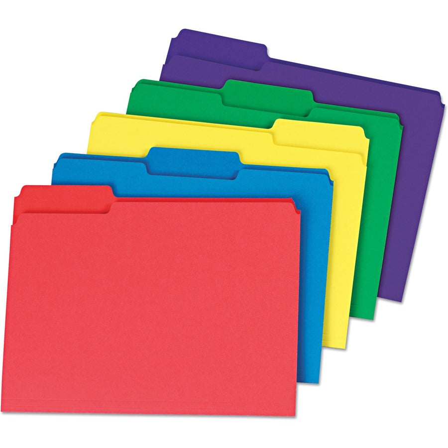 Universal 1/3 Tab Cut Letter Top Tab File Folder - 8 1/2" x 11" - 3/4" Expansion - Assorted Tab Position - 14 pt. - Manila - 50 Pack