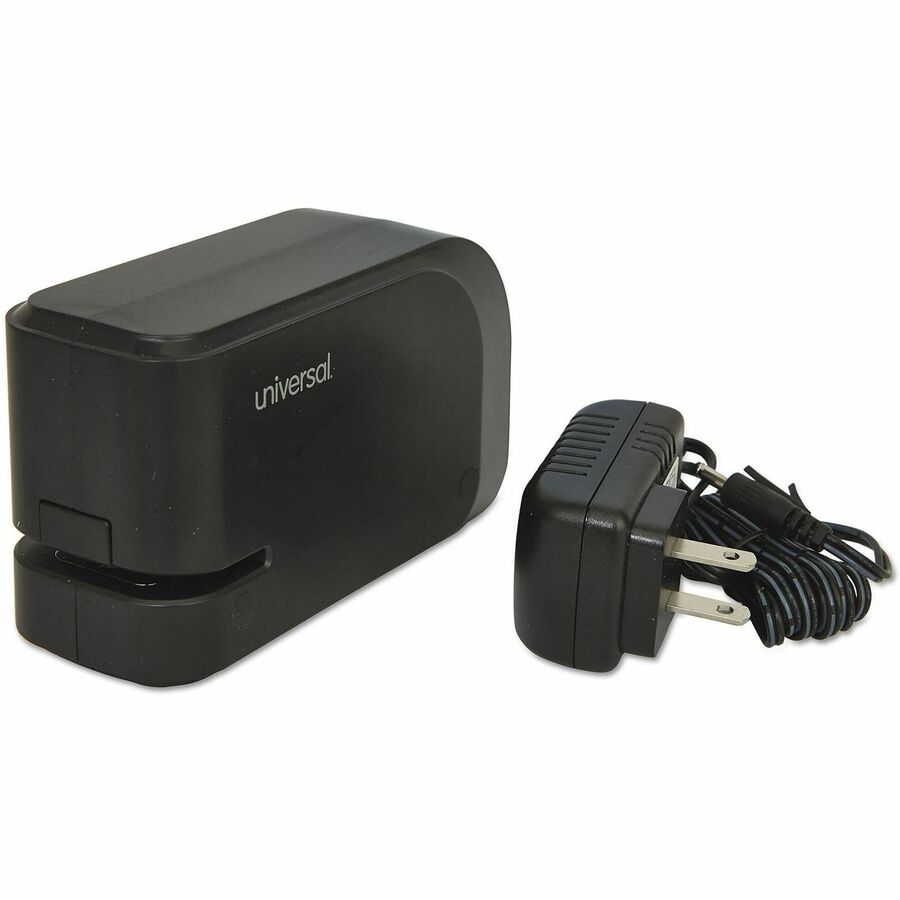Universal Electric Stapler - Staples Upto 20 Sheet - Holds Upto 105 Staple - Half Strip - Staple Size: 0.50" - 0.50" Throat Depth - 0.50" Crown Width - Front - 4 x AA - Black - Plastic, Metal - 1 Each