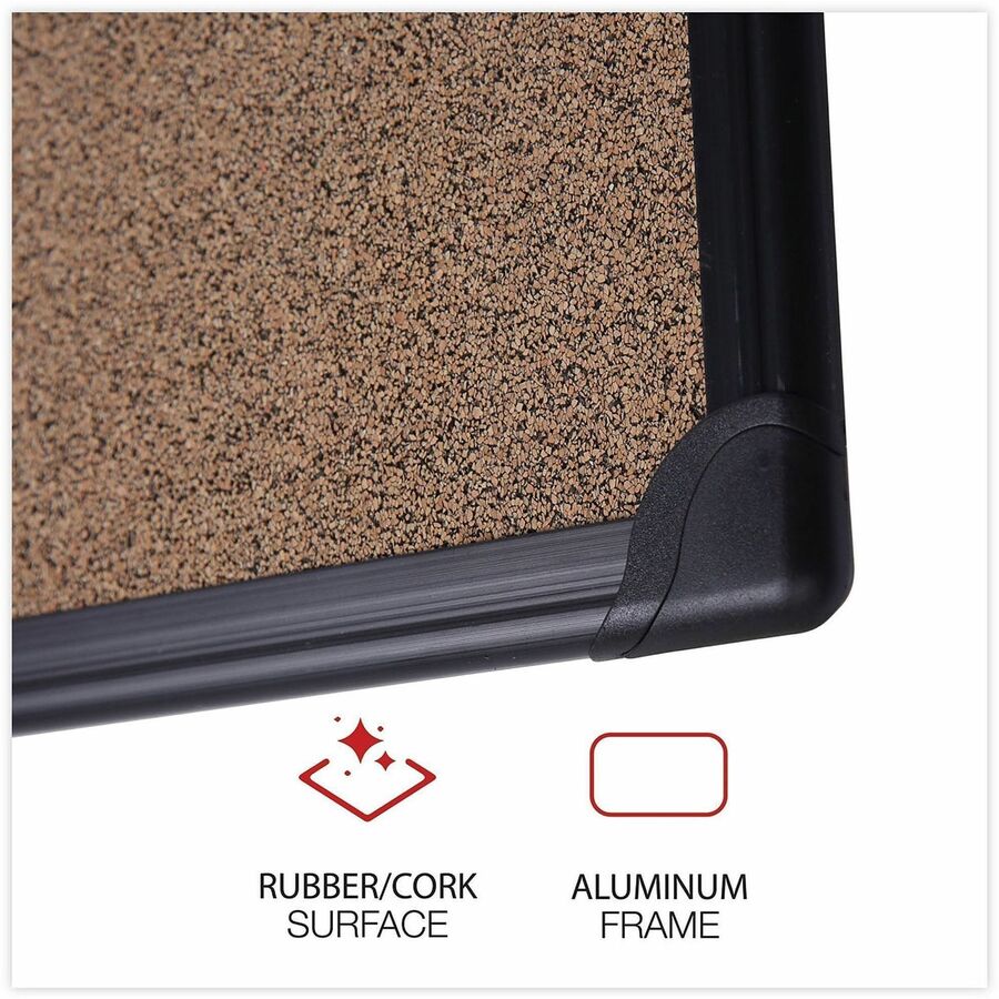 Universal Bulletin Board - 23.62" Board Height x 35.43" Board Width x 0.47" Board Depth - Brown Rubber, Cork Surface - Durable, Sleek Style, Heavy Duty, Sturdy - Black Plastic Frame - 1 Each