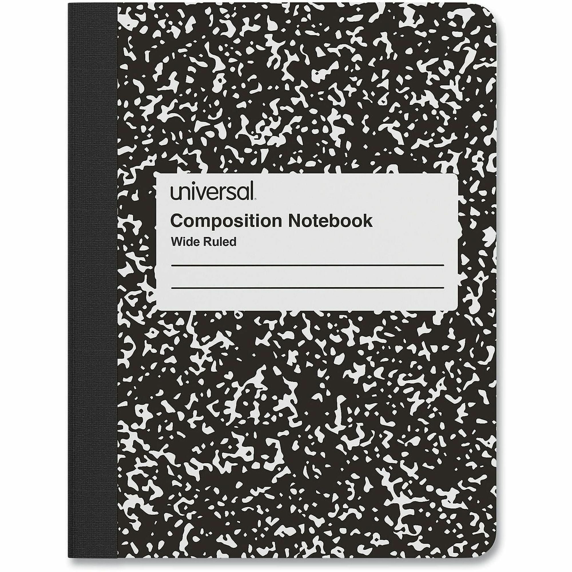 1 Subject(s) - 100 Sheets - Sewn - Wide Ruled, Legal Ruled Front Ruling - 15 lb Basis Weight - 9.75" Height x 7.5" Width - White Paper - Black Marble Chipboard Cover