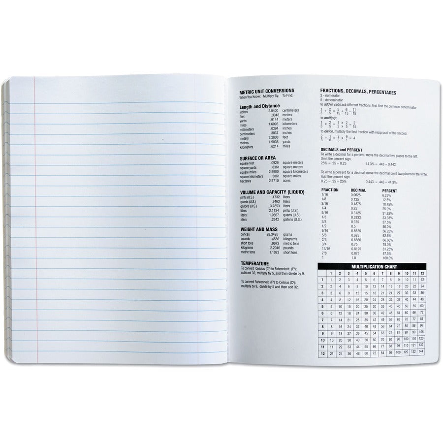 1 Subject(s) - 100 Sheets - Sewn - Wide Ruled, Legal Ruled Front Ruling - 15 lb Basis Weight - 9.75" Height x 7.5" Width - White Paper - Black Marble Chipboard Cover