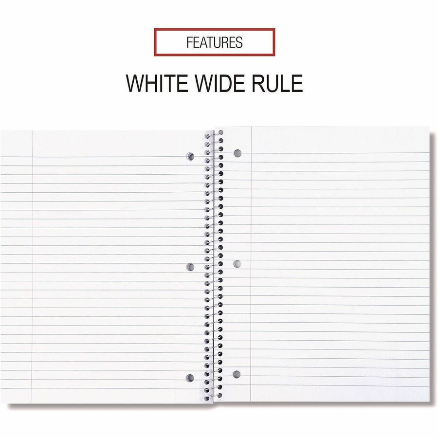 Universal Notebook - 1 Subject(s) - 70 Sheets - Spiral - Wide Ruled, Legal Ruled Front Ruling - 3 Hole(s) - 15 lb Basis Weight - 10.50" Height x 8" Width - White Paper - Black Paperboard, Blue, Green, Red Cover - 4 / Pack