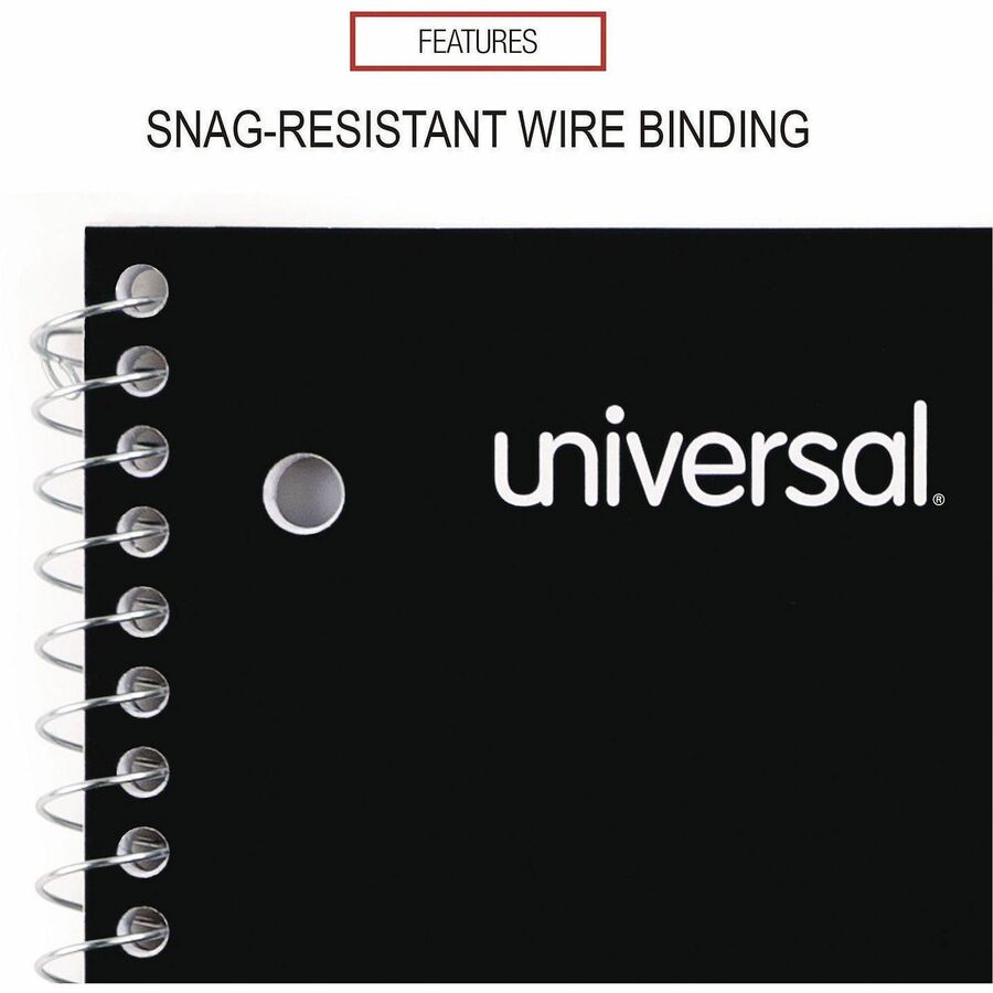Universal Notebook - 3 Subject(s) - 120 Sheets - Spiral - Medium Ruled, College Ruled Front Ruling - 15 lb Basis Weight - 9.50" Height x 6" Width - White Paper - Black Paperboard, Blue, Green, Red Cover - 4 / Pack