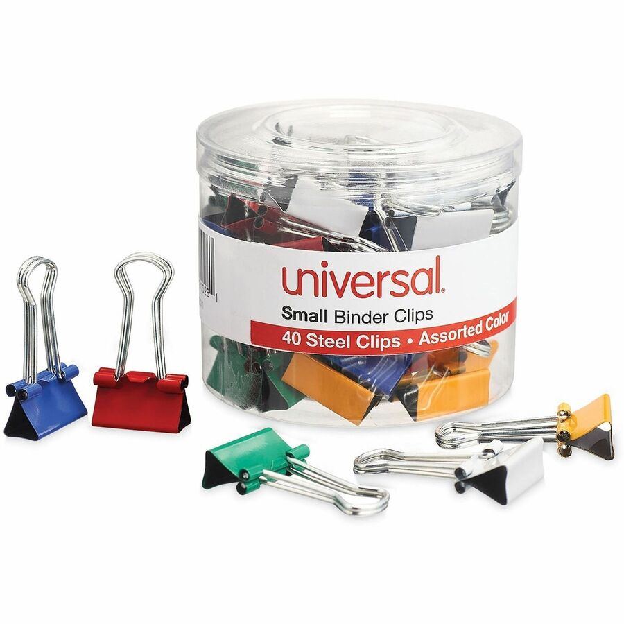 Small - 0.7" Width - 0.38" Size Capacity - Assorted, Blue, Gold, Green, Red, White - Metal, Steel Wire - 40 / Pack