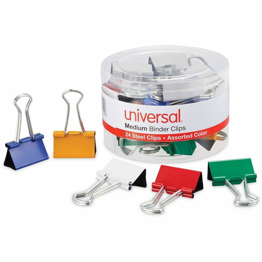 Medium - 1.3" Width - 0.63" Size Capacity - Assorted, Blue, Gold, Green, White, Red - Metal, Steel Wire - 24 / Pack