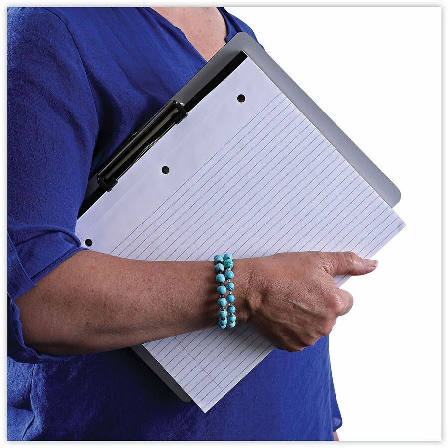 Universal Clipboard - 0.50" Clip Capacity - Storage for Paper - 8 1/2" x 11" Sheet Size - Plastic - Silver - 1 Each