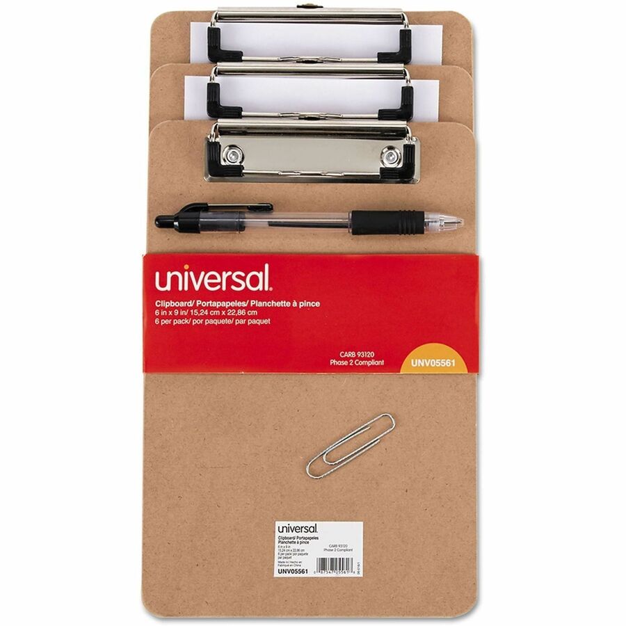 Universal Clipboard - 0.50" Clip Capacity - Storage for Document - Hardboard - Brown - 6 / Pack