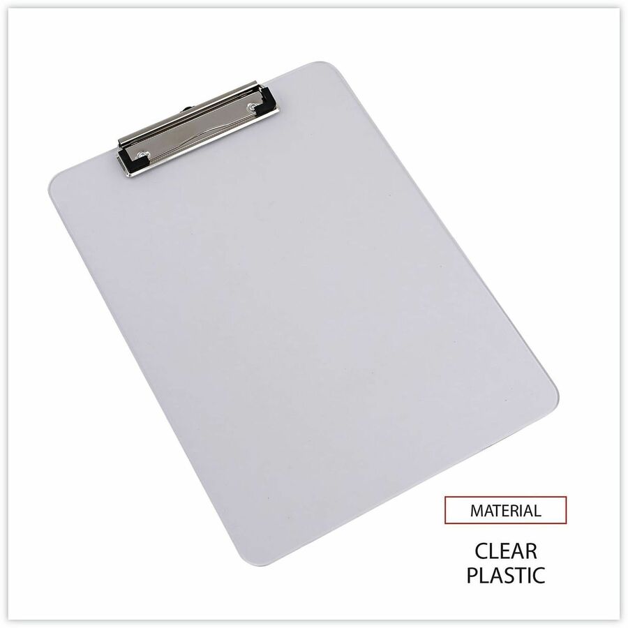 Universal Clipboard, 0.50" Clip Capacity, 8.5" x 11" Sheet Size, Built-in Ruler, Shatter-Resistant Plastic, Clear, 1 Each