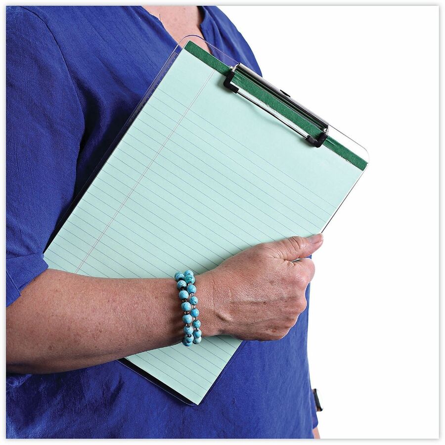 Universal Clipboard, 0.50" Clip Capacity, 8.5" x 11" Sheet Size, Built-in Ruler, Shatter-Resistant Plastic, Clear, 1 Each