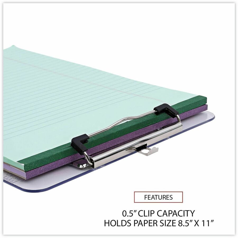 Universal Clipboard, 0.50" Clip Capacity, 8.5" x 11" Sheet Size, Built-in Ruler, Shatter-Resistant Plastic, Clear, 1 Each
