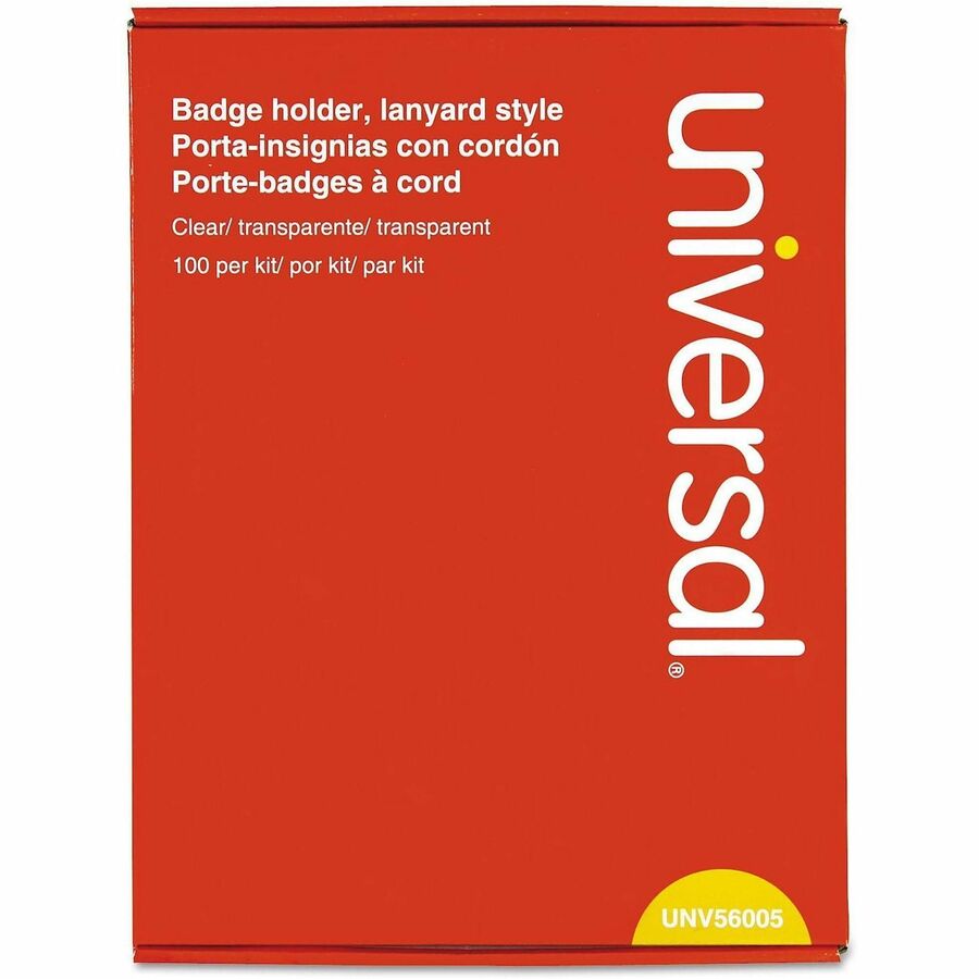 Universal Name Badge Holder - Support 4" x 3" Media - Horizontal - Plastic - Clear - 100 / Box
