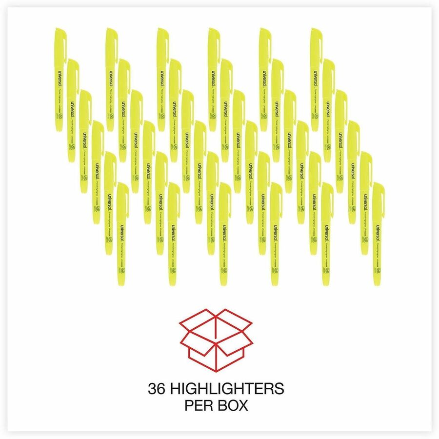 Universal Highlighter - Chisel Marker Point - Fluorescent Yellow Ink - Yellow Barrel - 36 / Pack