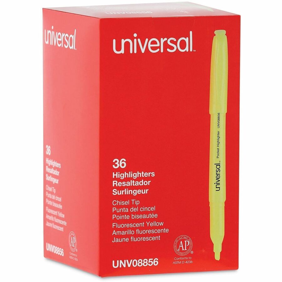 Universal Highlighter - Chisel Marker Point - Fluorescent Yellow Ink - Yellow Barrel - 36 / Pack