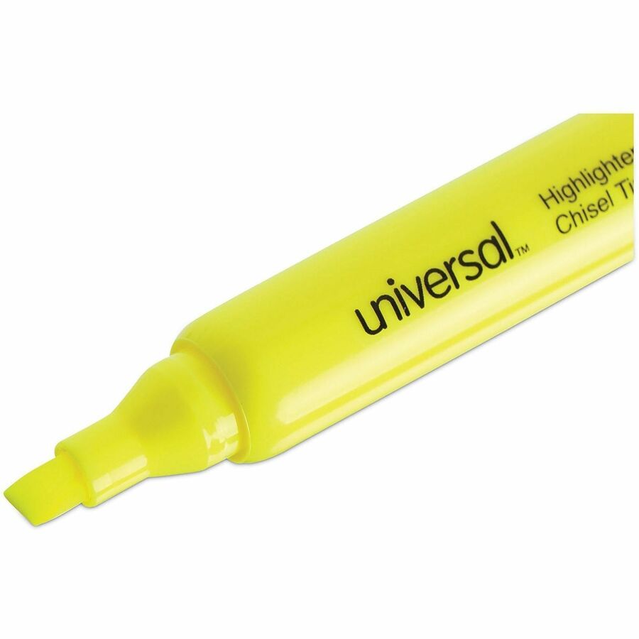 Universal Highlighter - Chisel Marker Point - Fluorescent Yellow Ink - Yellow Round, Tank Barrel - 36 / Pack