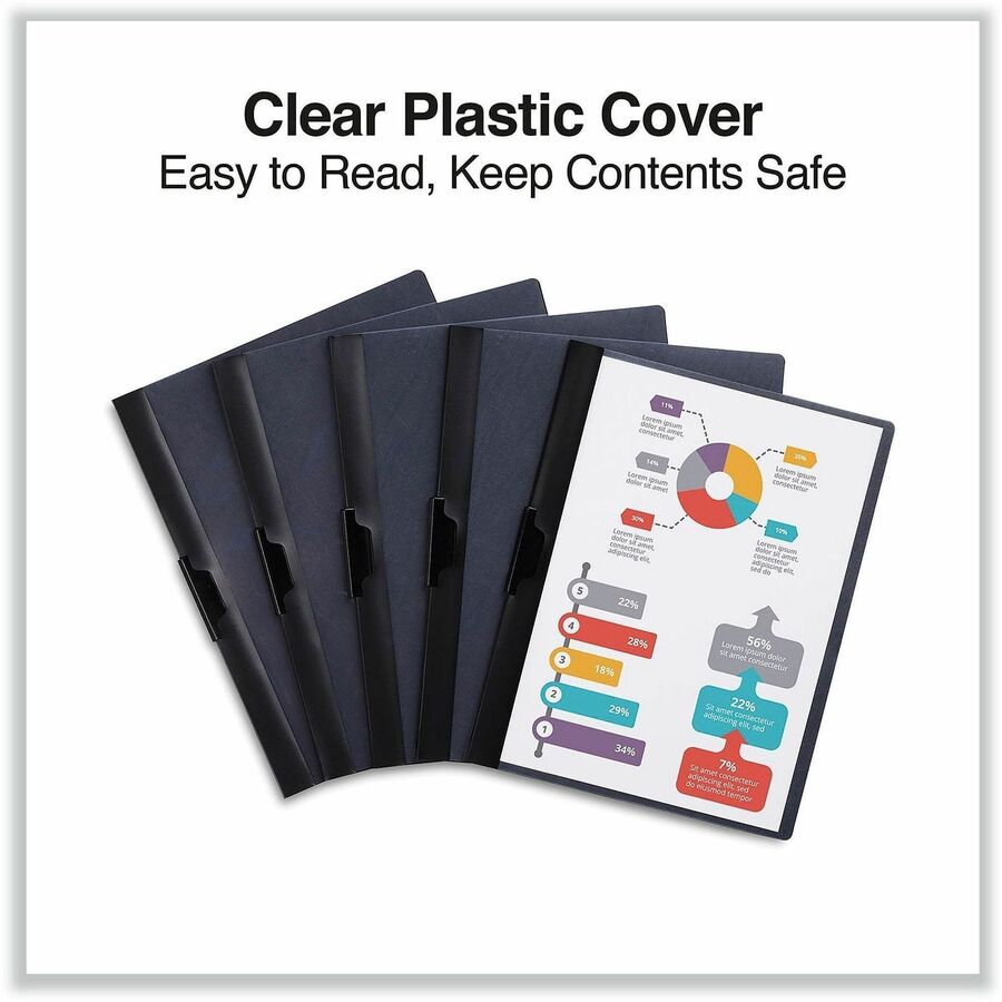 Universal Report Cover, Clip Fastener, 8.5" x 11", 30 Sheet Capacity, Unpunched, Clear/Black, 5 Pack