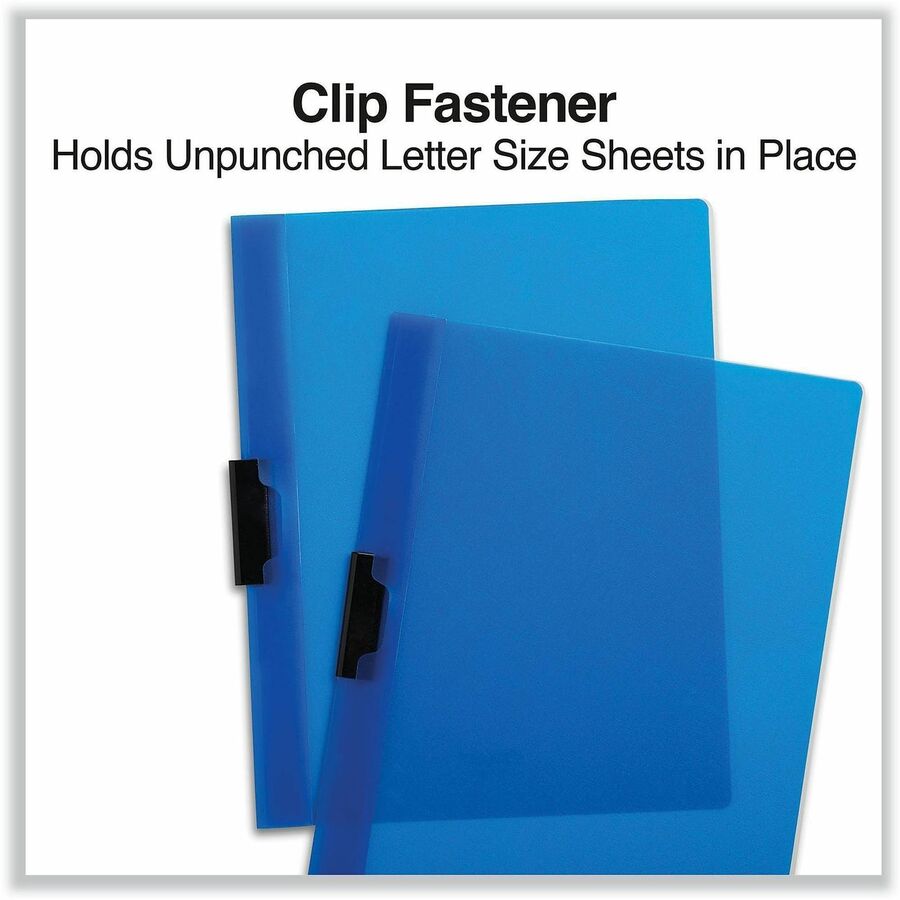 Universal Clip-Style Report Cover, 8.5" x 11", 30 Sheet Capacity, 1 Clip Fastener, Unpunched, Clear/Blue, 5 Pack