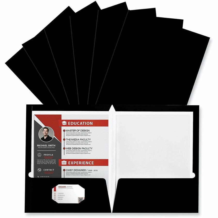 Universal Pocket Folder, 11" x 8 1/2", 100-Sheet Capacity, 2 Inside Pockets, Laminated, 25/Box