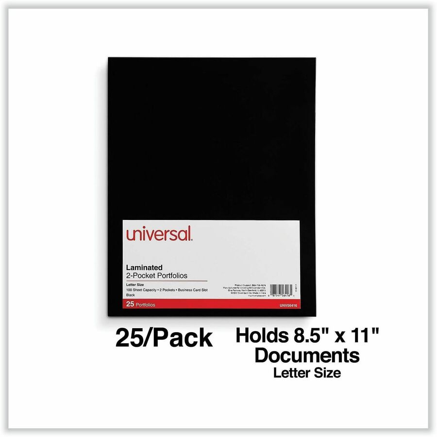Universal Pocket Folder, 11" x 8 1/2", 100-Sheet Capacity, 2 Inside Pockets, Laminated, 25/Box