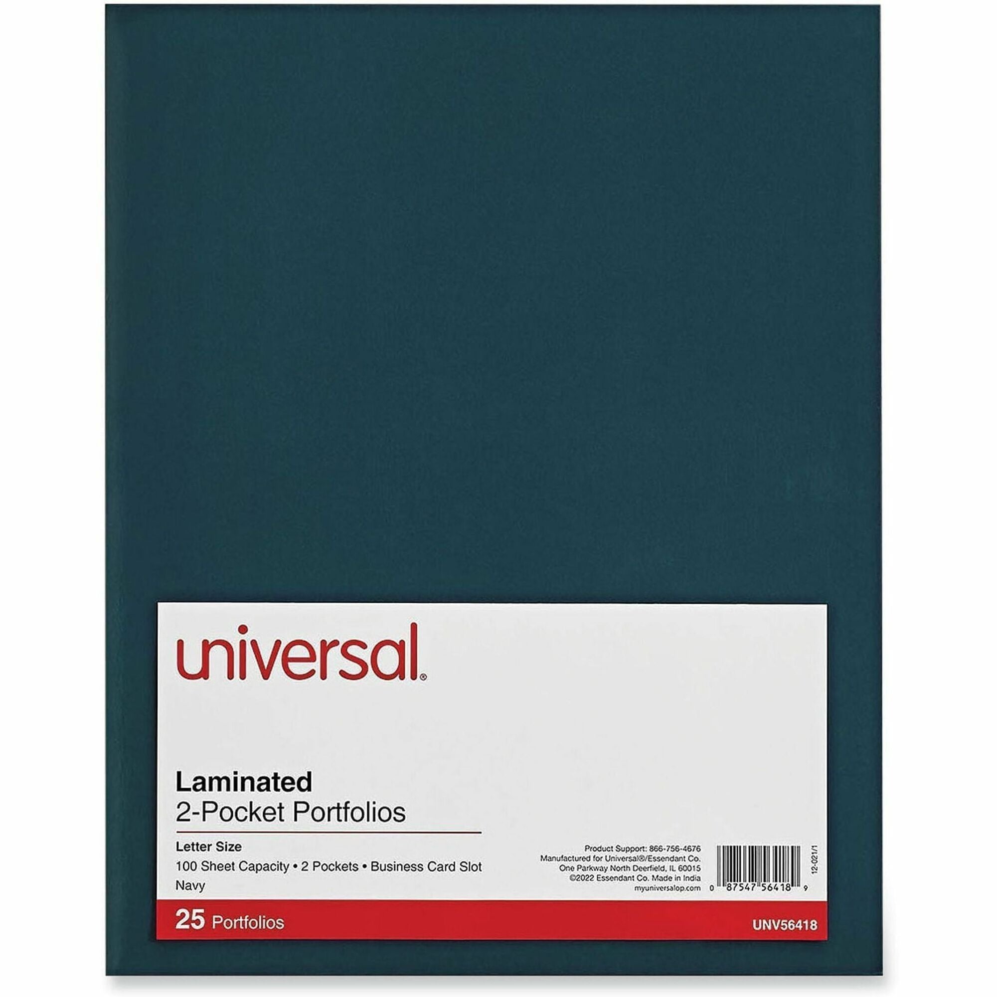 Universal Pocket Folder, 11" x 8 1/2", 2 Inside Pockets, Laminated, Holds 100 Sheets, Box of 25
