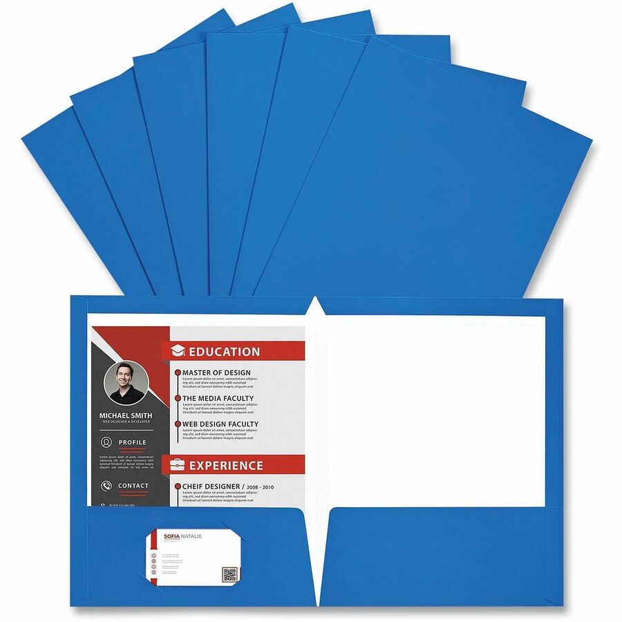 Universal Pocket Folder, 11" x 8 1/2", 100-Sheet Capacity, 2 Inside Pockets, Laminated, 25/Box