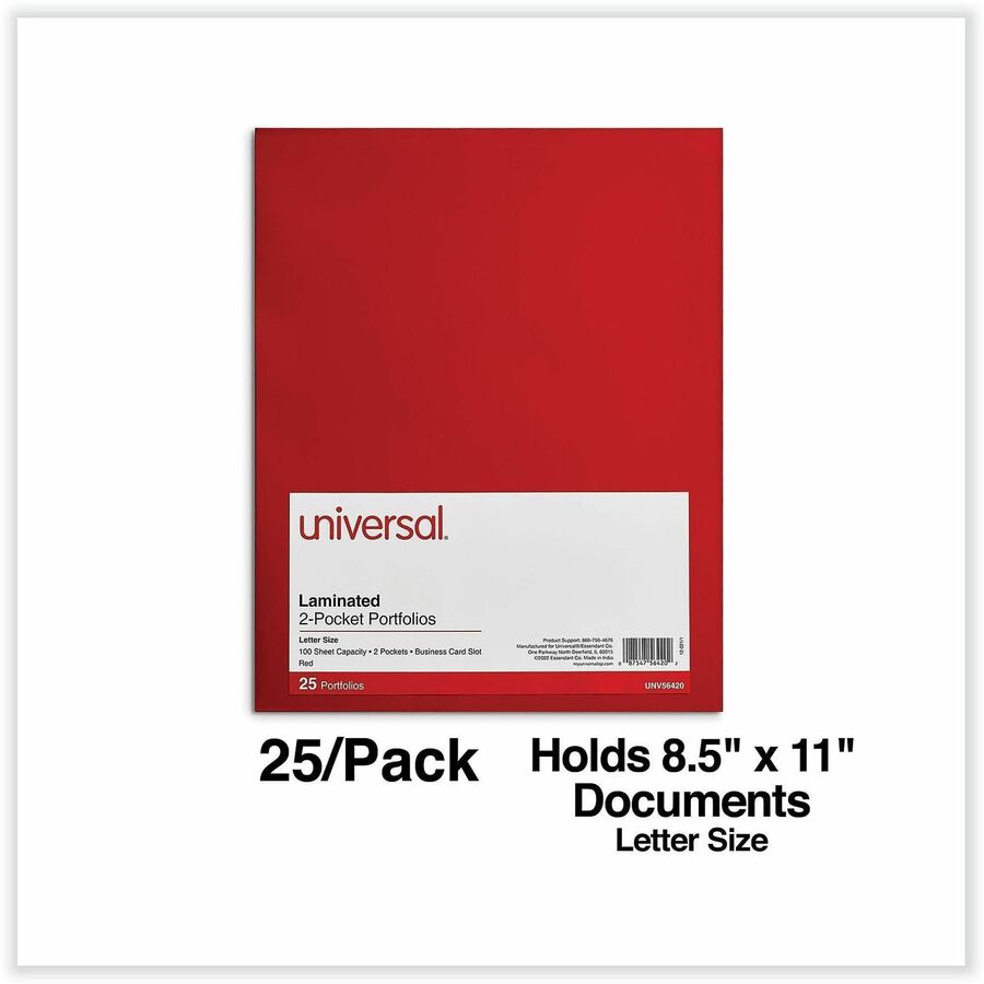 Universal Pocket Folder, 11" x 8 1/2", 2 Inside Pockets, Laminated, Holds 100 Sheets, 25 per Box