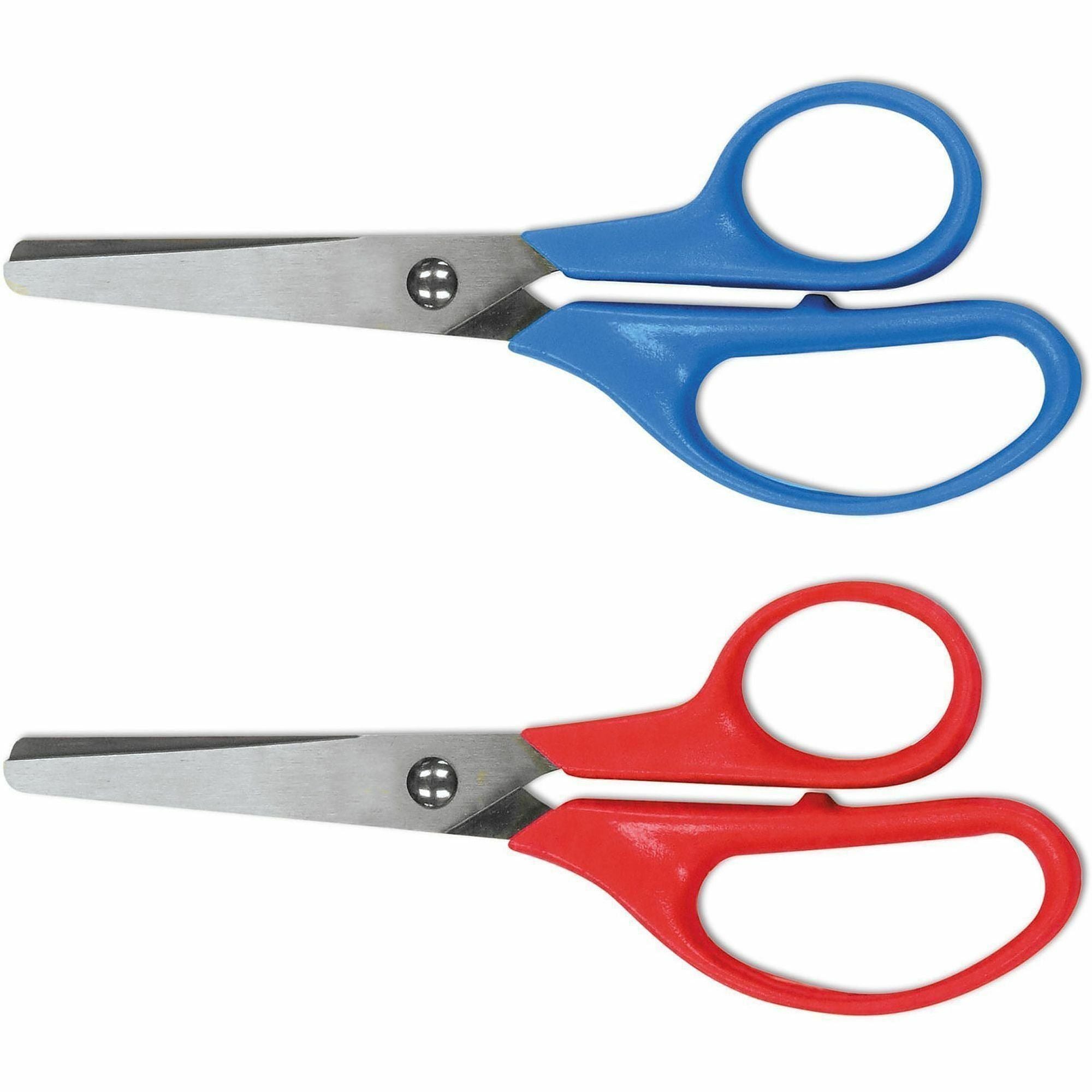 Universal Scissors - Child - 1.75" Cutting Length - 5" Overall Length - Straight-left/right - Stainless Steel - Round Tip - Multi - 2 / Pack