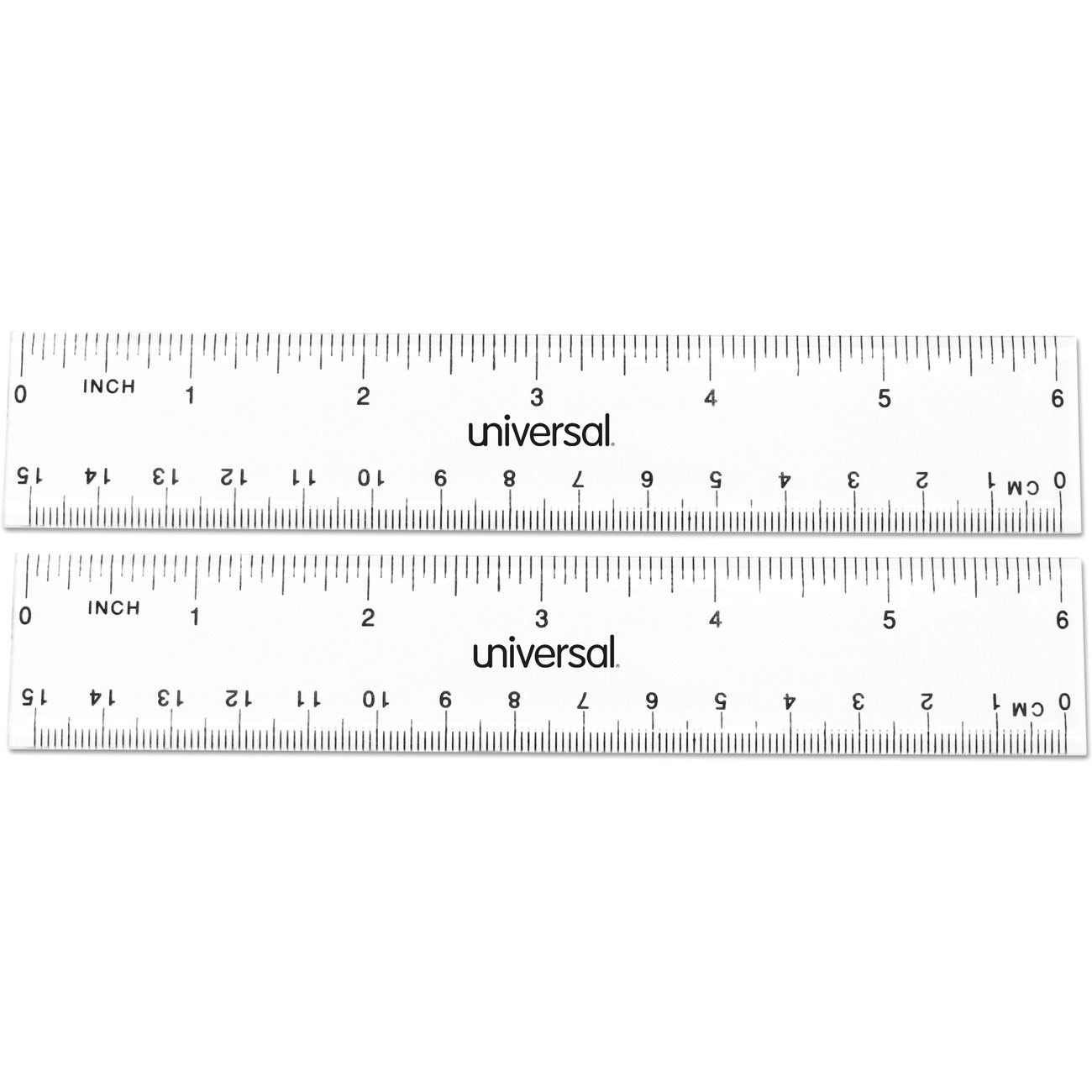 Universal Ruler - 6" Length - 1/16 Graduations - Metric, Standard Measuring System - Plastic - Clear - 2 / Pack