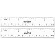 Universal Ruler - 6" Length - 1/16 Graduations - Metric, Standard Measuring System - Plastic - Clear - 2 / Pack