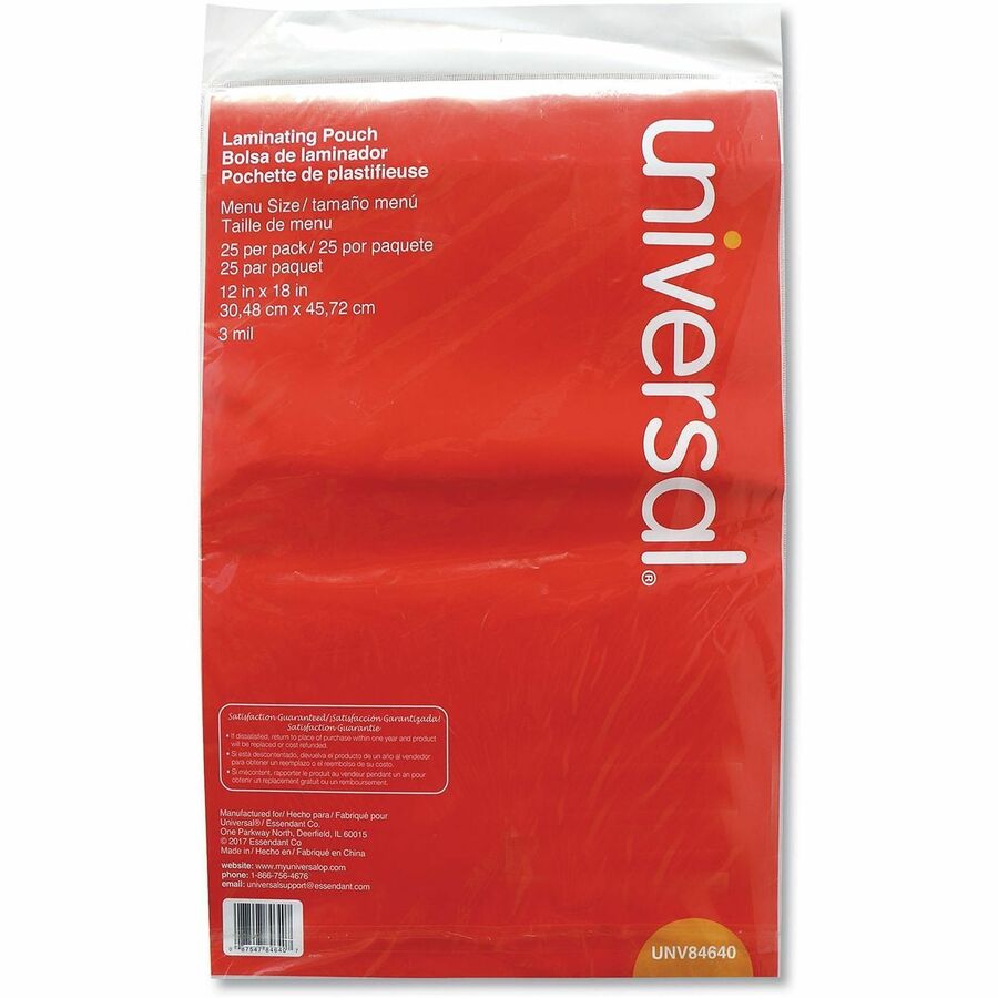 Universal Laminating Pouch, 18" x 12", 3 mil, Matte, Clear, Plastic, 25/Pack
