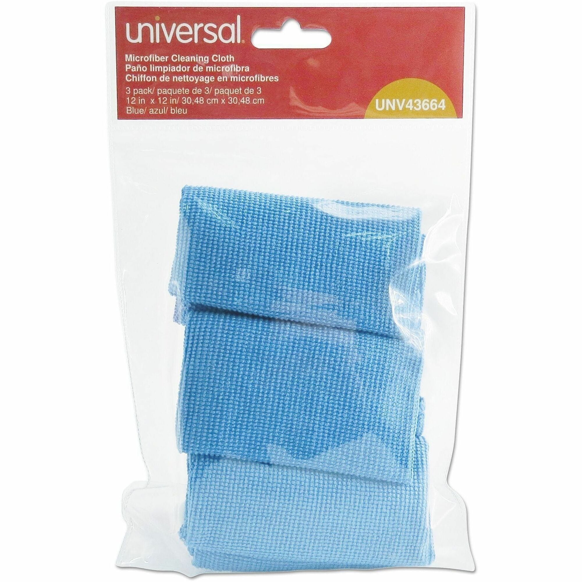 For Glass, Screen, Whiteboard - Cloth - 12" Length x 12" Width - Recommended For: Dust Remover - Machine Washable, Streak-free - Blue - 3 / Pack