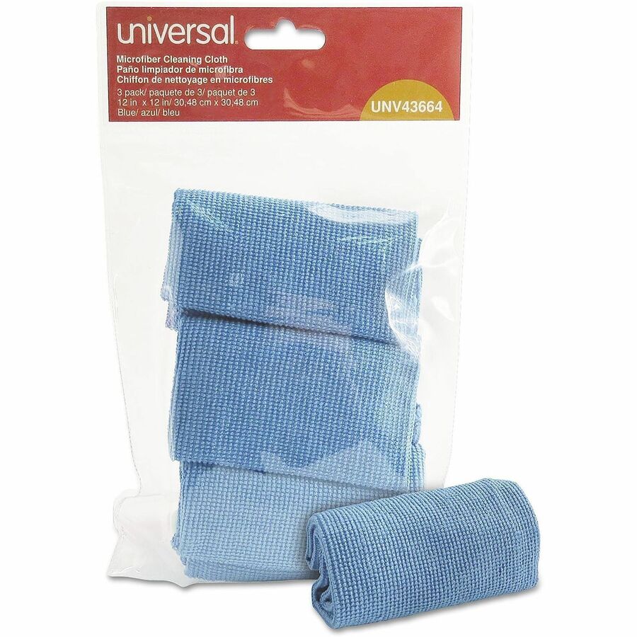 For Glass, Screen, Whiteboard - Cloth - 12" Length x 12" Width - Recommended For: Dust Remover - Machine Washable, Streak-free - Blue - 3 / Pack