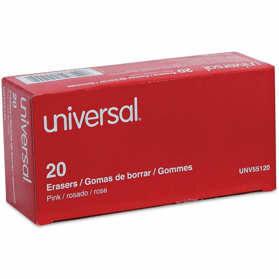 Universal Manual Eraser - Pink - Rectangle - Elastomer - 20 / Pack - Soft, Latex-free, Beveled Edge, Tear Resistant, Smudge Resistant, Ghost Resistant