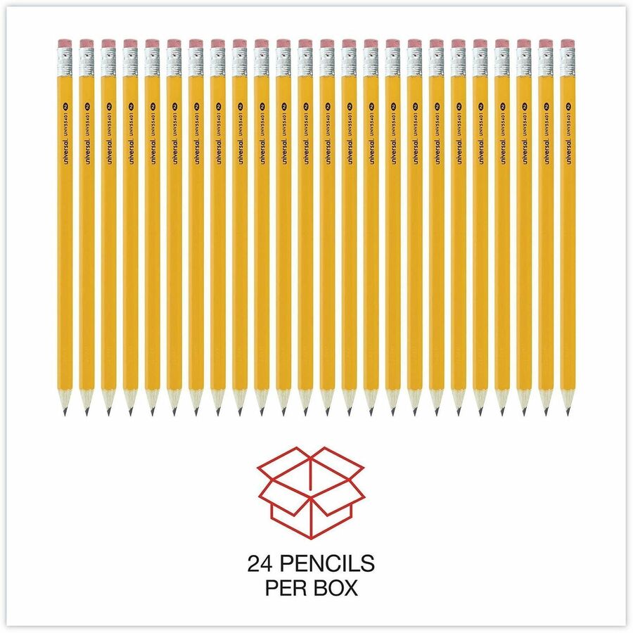 Universal Wood Pencil - Black Lead - #2, HB - Yellow Wood Barrel - 24 / Pack