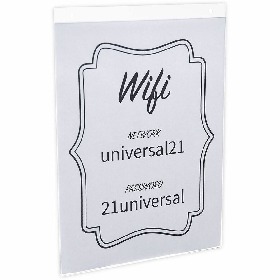 Universal Sign Holder - Rectangular Shape - Wall Mountable - Top Loading, Durable, Pre-drilled - Signage - Plastic - Clear, Clear - 2 / Pack
