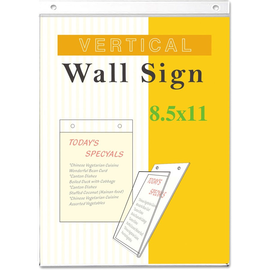 Universal Sign Holder - Rectangular Shape - Wall Mountable - Top Loading, Durable, Pre-drilled - Signage - Plastic - Clear, Clear - 2 / Pack