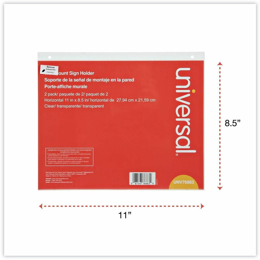 Universal Sign Holder - Rectangular Shape - Wall Mountable - Durable, Top Loading, Pre-drilled - Plastic - Clear - 2 / Pack