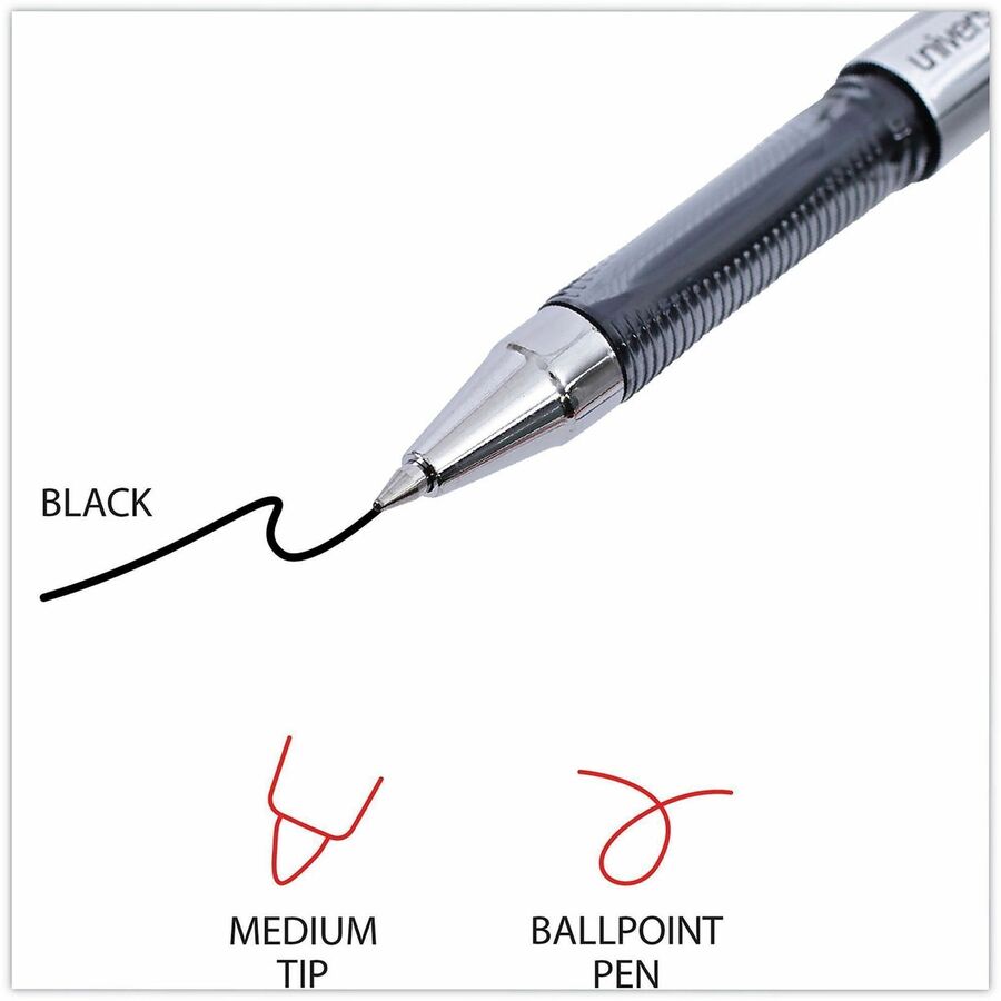 0.7 mm Medium Conical Pen Point - Black Ink - Water Based - Silver, Black Barrel - 1 Dozen